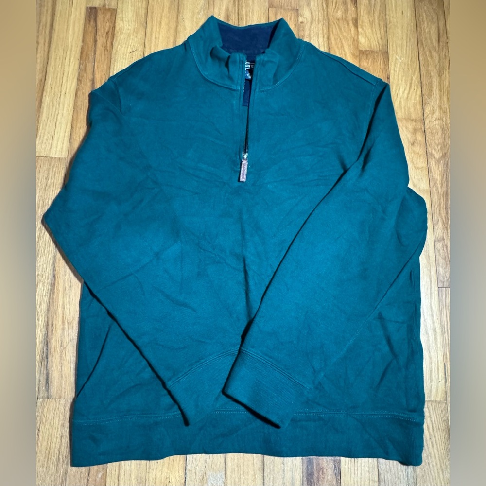 Lands End Men’s Cotton Knit Sweater Zipper Pull Green Size Large 42-44 1/4 Zip